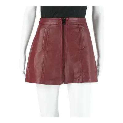 BERSHKA Leather Feel Front Zip Womens Mini Skirt Red Short XS