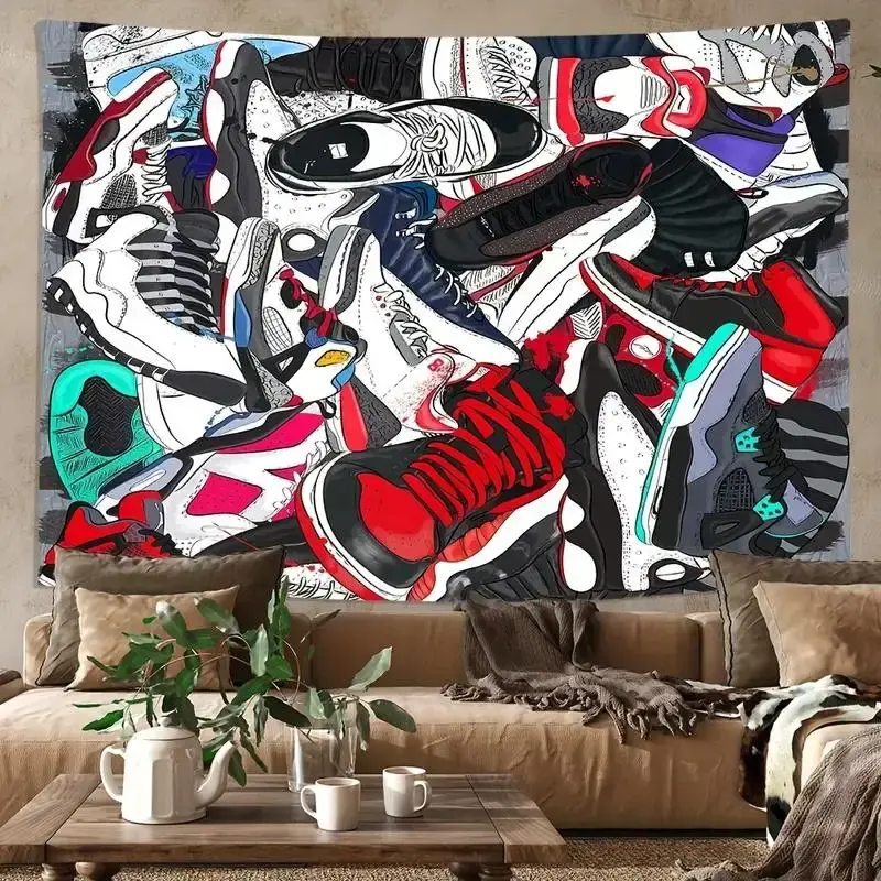 Basketball Shoe Pattern Tapestry, 1 Count Modern Polyester Wall Hanging for Living Room Bedroom Dormitory Decor