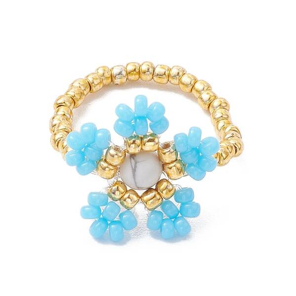Round Seed Beads with Gemstone Beads Rings
