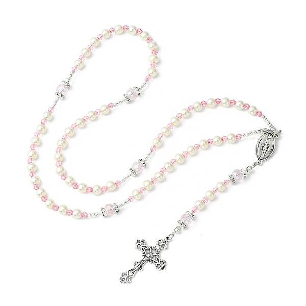 Glass Pearl Rosary Bead Necklace