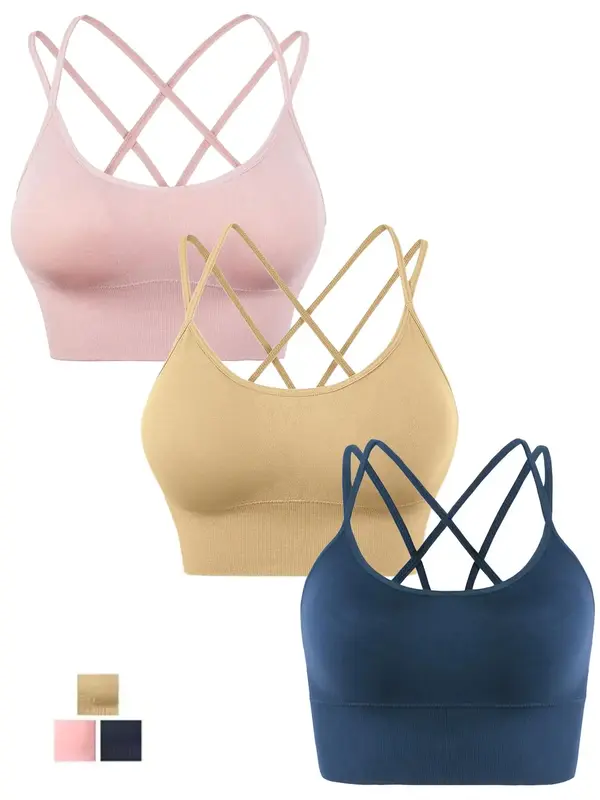 Women's Criss Cross Backless Sports Bra, Seamless Wireless Sports Bra with Padded, Strappy Back Feel Like Skin Crop Sports Ta...