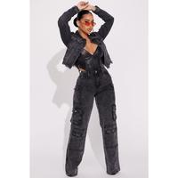 Mad For You Cargo Jeans - Acid Wash Black