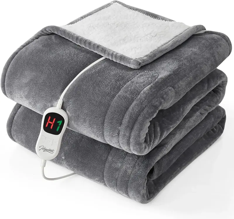 Homemate Heated Blanket Electric Throw - Heating Blanket Throw 1/2/4/6/8 Hours Auto-off 10 Heat Level Heat Blanket Over-heat ...