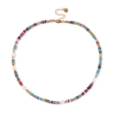 Rondelle Natural Agate & Pearl & Brass Beaded Necklaces for Women