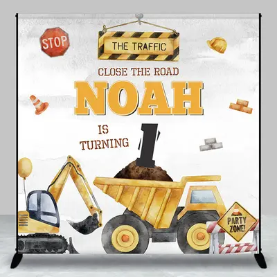 Aperturee Construction Site Custom Name 1st Birthday Backdrop - Aperturee