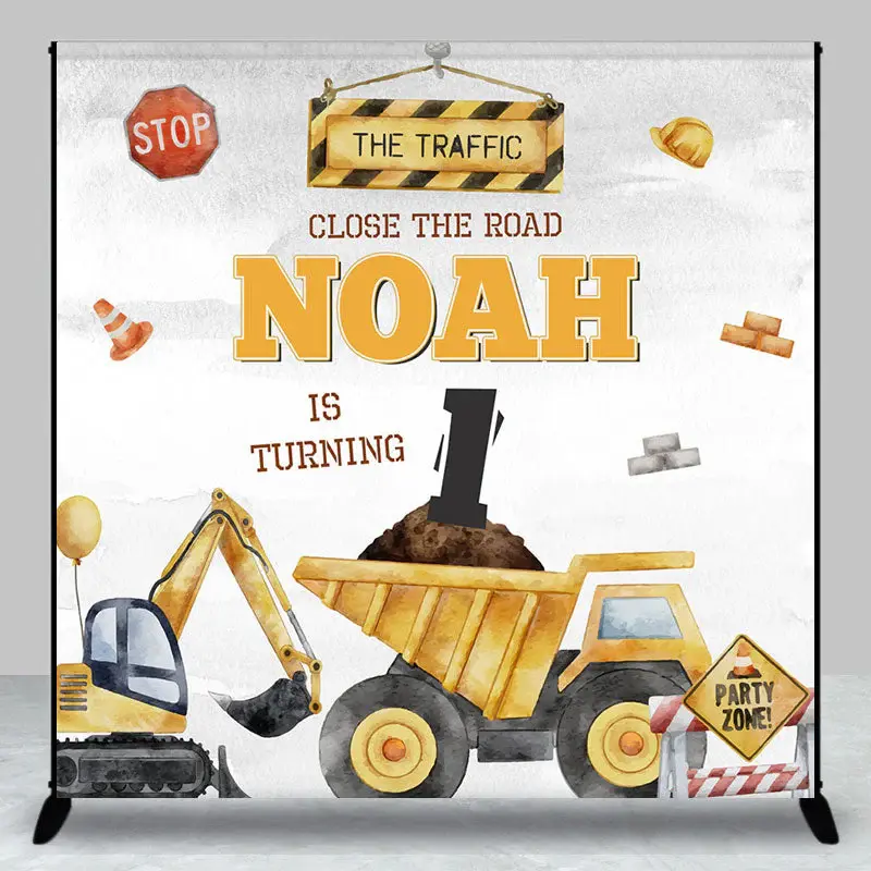 Aperturee Construction Site Custom Name 1st Birthday Backdrop - Aperturee