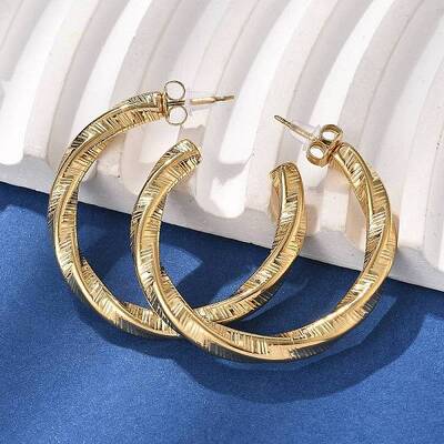 304 Stainless Steel Twist C-Shaped Stud Earrings