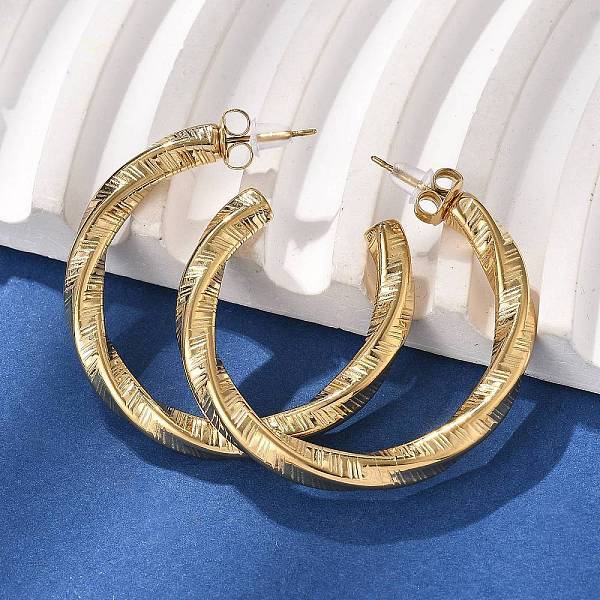 304 Stainless Steel Twist C-Shaped Stud Earrings