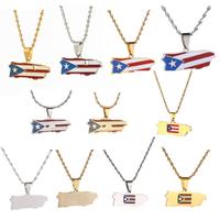 Puerto Rico flag oil drop stainless steel pendant necklace,national flag map series pendant necklace gifts
