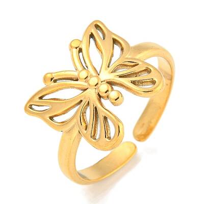 Ion Plating(IP) 304 Stainless Steel Butterfly Open Cuff Ring for Women
