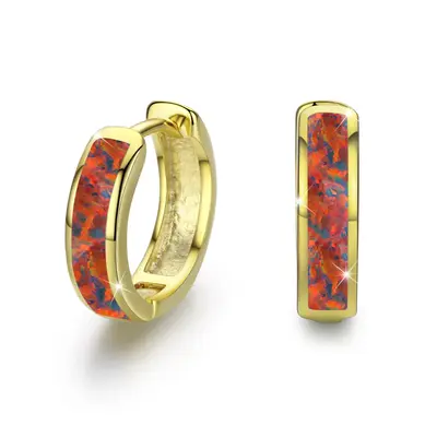 Sterling Silver with Yellow Gold Plated Opal Hoop Earrings