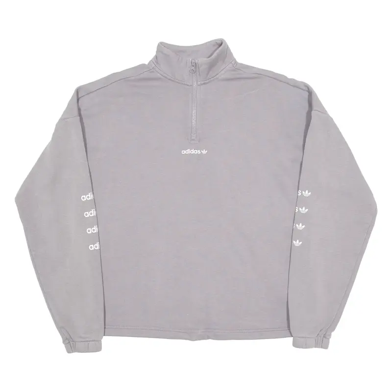 ADIDAS ORIGINALS Womens Sweatshirt Grey 1/4 Zip UK 12