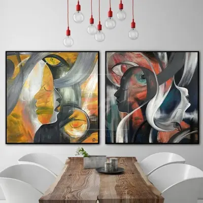 Set Abstract Art Set Of 2 Figurative Painting Portrait Painting Human Art | DIVINE CREATURES