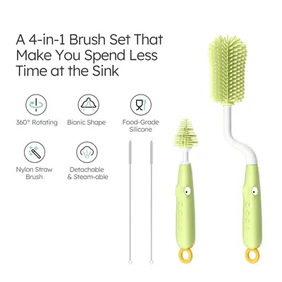 Mamazing Silicone Baby Bottle Brush and Straw Cleaner Brush Set, All-Round Cleaning Long Water Bottle Brushes, Reusable Silic...