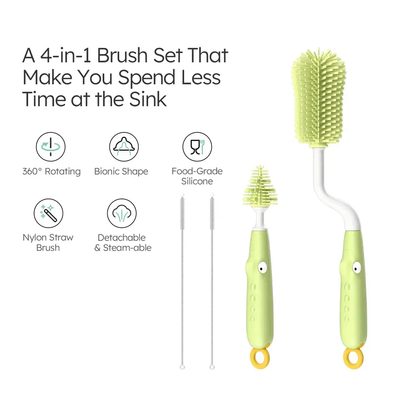 Mamazing Silicone Baby Bottle Brush and Straw Cleaner Brush Set, All-Round Cleaning Long Water Bottle Brushes, Reusable Silic...