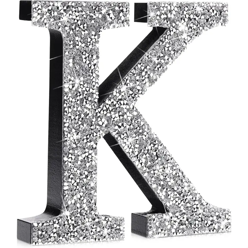 5.7 Inch Crystal Diamond Letters Bling Wooden  Hangable with Hooks Rhinestone Hanging Decorations Craft for Wall Art Bedroom ...