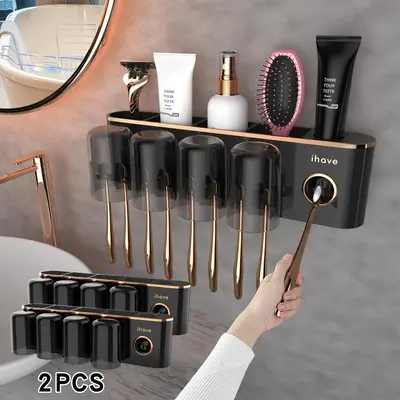 Wall Mounted Toothbrush Holder, Multifunctional Bathroom Storage Wall Hanger, Toothbrush Toothpaste Storage Box