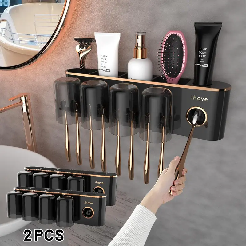 Wall Mounted Toothbrush Holder, Multifunctional Bathroom Storage Wall Hanger, Toothbrush Toothpaste Storage Box
