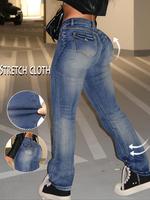 Women's Button Fly Pocket Jeans, Casual Fitted Comfy Denim Trousers for Daily Wear, Ladies Bottoms for All Seasons, Womenswe...