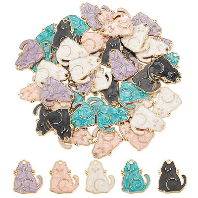 50Pcs 5 Colors Alloy Enamel Pendants