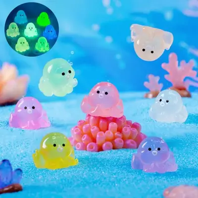 Random Color & Style Cute Octopus Design Resin Ornament, Mini Simulation Cartoon Octopus Luminous Decoration, Mini Toy, Micro...