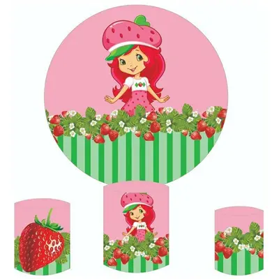 Aperturee Pink Strawberry Girl Round Happy Birthday Backdrop Kit | Custom Round Backdrop | Round Backdrop Fabric Cover | Birt...
