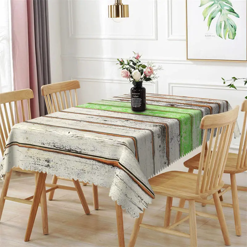 Shabby White Green Wood Texture Rectangle Tablecloth - Aperturee
