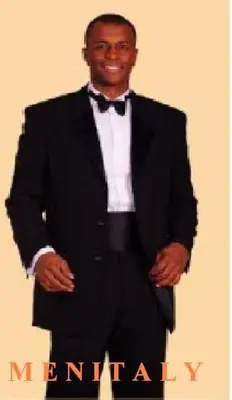Black Wool Tuxedo With Cummerbund and Bowtie Package