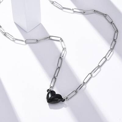304 Stainless Steel Double-Sided Magnetic Heart Pendant Paperclip Chain Necklaces
