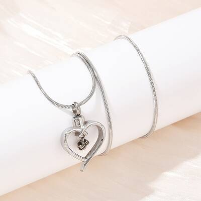 304 Stainless Steel Heart with Paw Print Pendant Pet Urn Ashes Necklaces