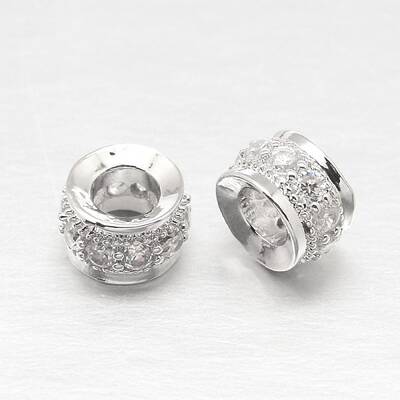 Anti-Tarnish Rhodium Plated 925 Sterling Silver Cubic Zirconia European Beads