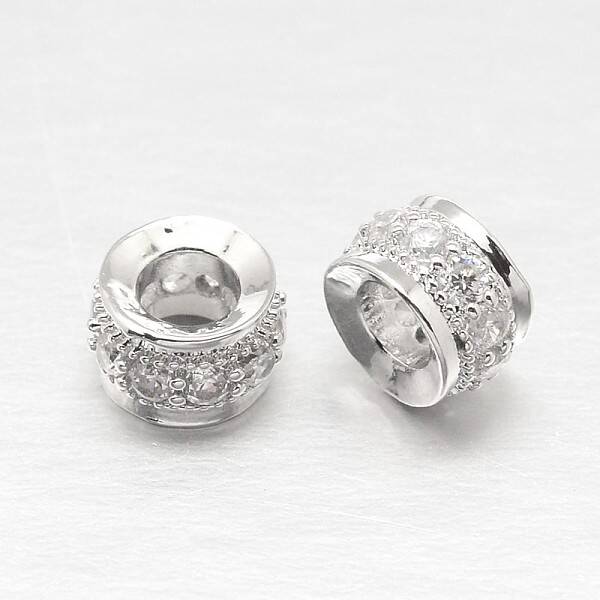 Anti-Tarnish Rhodium Plated 925 Sterling Silver Cubic Zirconia European Beads