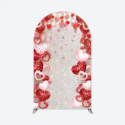 Aperturee Sweet Hearts Brick Wall Glitter Valentine Arch Backdrop | Chiara Arch Backdrop Diy | Round Arch Backdrop Cover | Di...