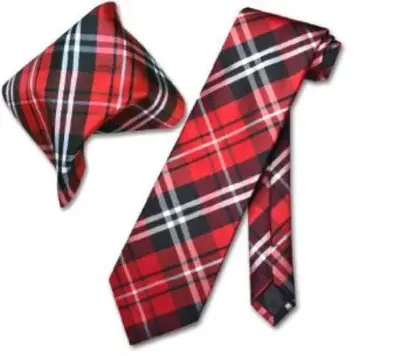 Mens New Years Outfit-Black Red White NeckTie & Handkerchief Matching Tie Set - Men's Neck Ties - Mens Dress Tie - Trendy Men...