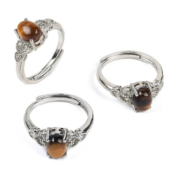Oval Natural Tiger Eye Adjustable Rings