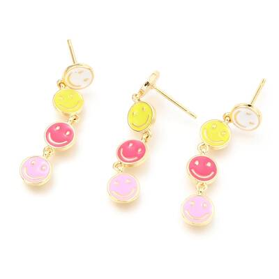 Brass Enamel Dangle Stud Earrings