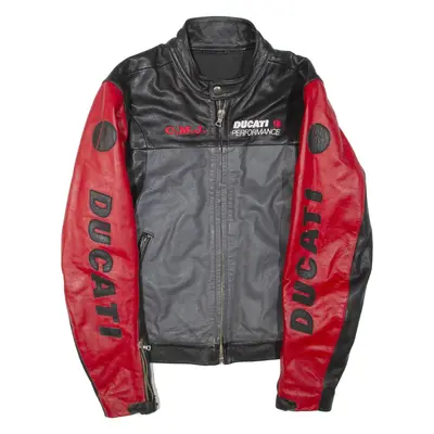 CMJ Mens Motorcycle Jacket Red Leather Colourblock M