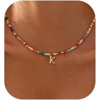 Colorful Initial Necklaces for Women, 14k Gold Plated Summer Initial Necklace Cute Beach Letter Necklace Personalized Gold Ne...