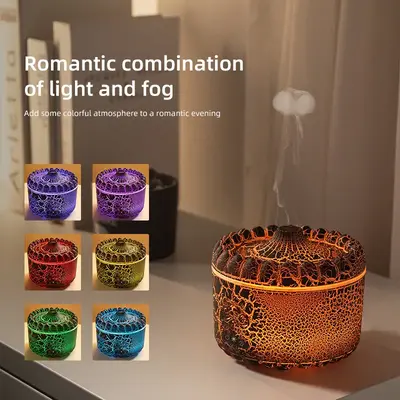 Volcano Aromatherapy Machine Desktop Essential Oil Diffuser Flame Humidifier Home Night Light Ornaments with Remote Control A...