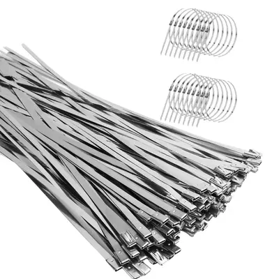 Metal Zip Ties (100 Pack, 11.8 Inches), 304 Stainless Steel, Heavy-Duty Self-Locking Cable Ties, Suitable for Exhaust Wraps, ...