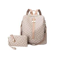 2024 Summer Geometric Pattern Backpack & Wallet Set | Large Capacity Vintage Style Multifunctional School & Work Bag | Colleg...