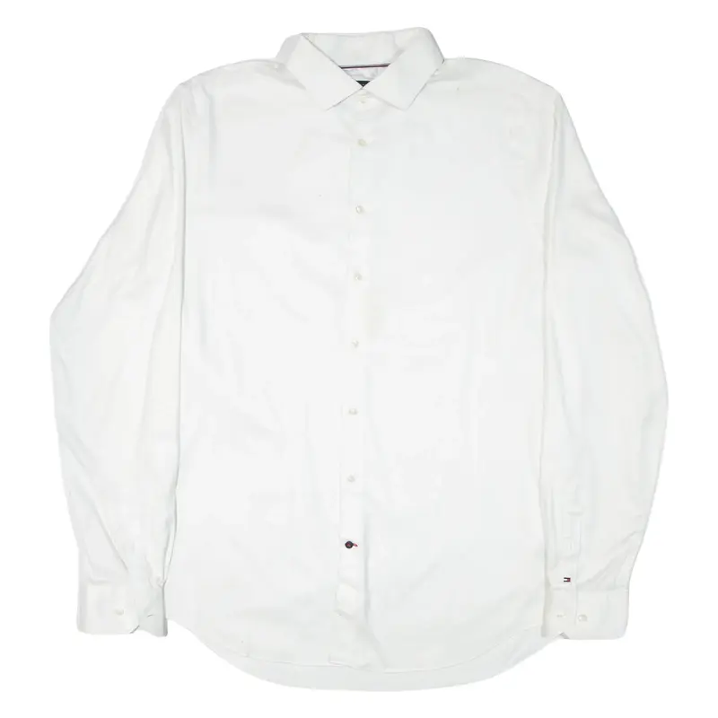 TOMMY HILFIGER Slim Fit Mens Plain Shirt White Long Sleeve L