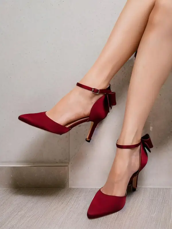 Women's  Bow Detail Red  Stiletto Heels, Elegant Solid Color Pointed Toe High Heels for Party, Daily Clothing Decor