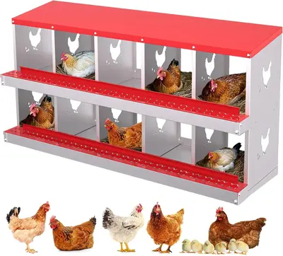 Garvee Metal Chicken Nesting Box with 10 Compartments, Heavy-Duty Galvanized Steel, Egg Roll-Away System, Ventilated Design, ...