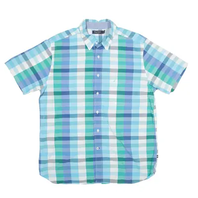 NAUTICA Shirt Blue Check Short Sleeve Mens L