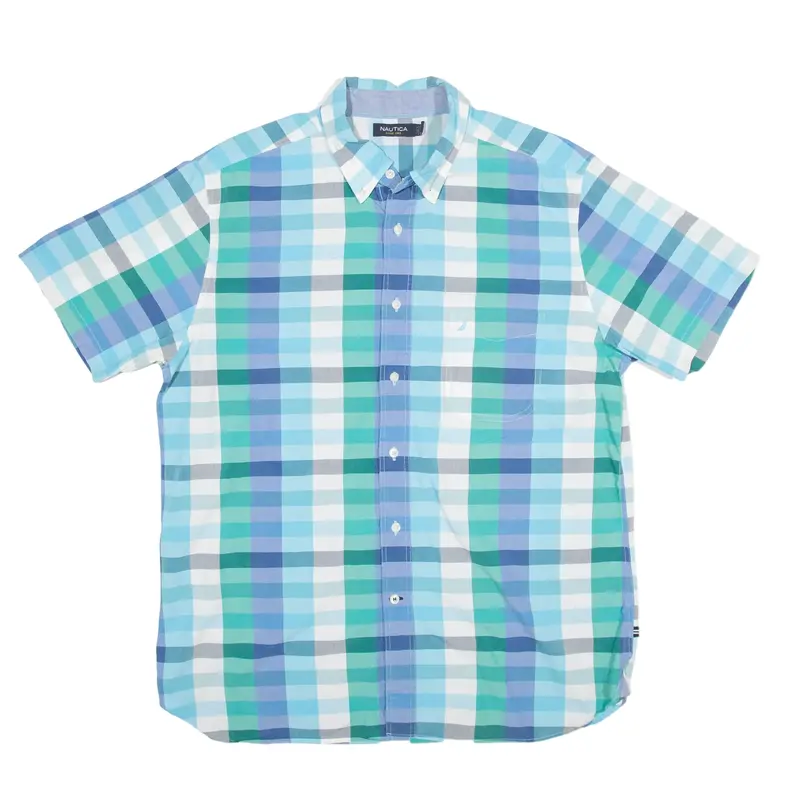 NAUTICA Shirt Blue Check Short Sleeve Mens L