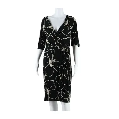 PHASE EIGHT Womens Bodycon Dress Black Floral Short Sleeve Midi UK 14