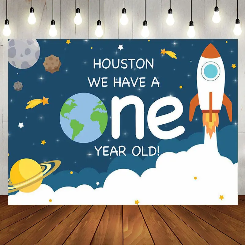 Aperturee Rocket space theme first birthday Backdrop