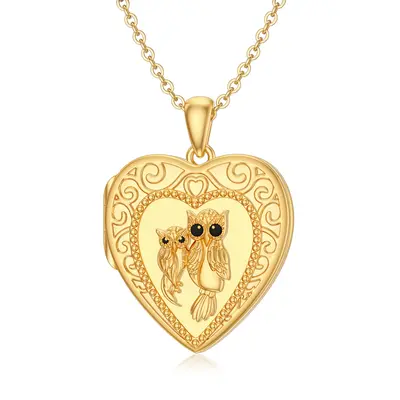 14K Gold Owl Personalized Photo Locket Necklace For Women Best Friend