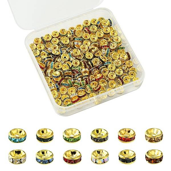 240Pcs 12 Colors Brass Grade A Rhinestone Spacer Beads